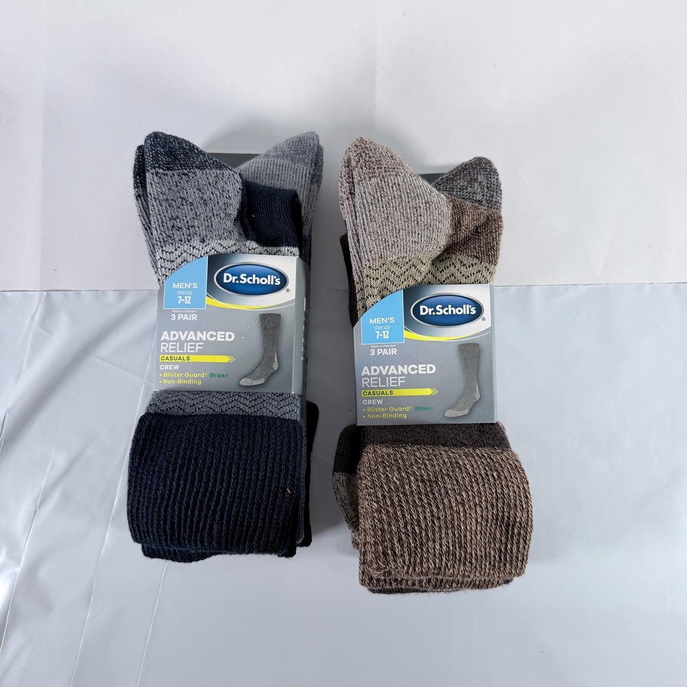 Dr Scholls Advanced Relief Mens Casual Crew Socks 6 Pair Pack Navy Brown 7-12‎